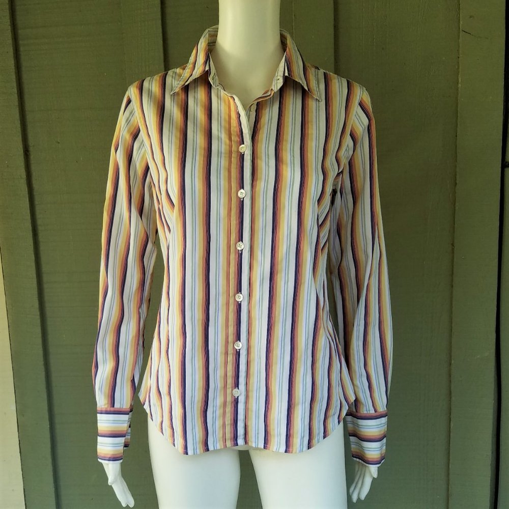 J. CREW Striped Cotton Ladies Shirt Small S Slim